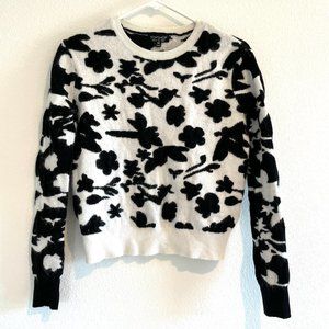 Topshop Sweater Floral Angora Blend Fuzzy Black White Women's Size 4
